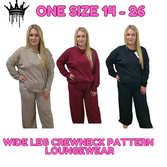 QTL - Wide Leg Crew Neck Pattern Loungewear - One Size 14-26 , Comfortable (647)