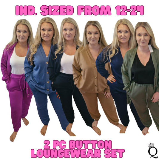 QTL - 2 pc Button Loungewear Set (Sized)  12-26)