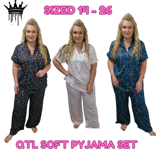 QTL - Soft Pyjama Set - Supersoft, super stretchy, 3 quarter button, pocket on top, split on side of top, cozy, snuggle , night time , bedtime