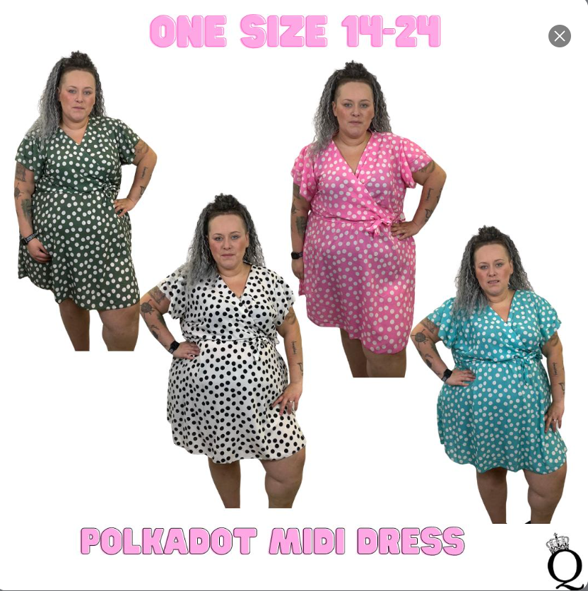 QTL - Polkadot Midi Dress (One Size 14-24) Summer, Wrap Style