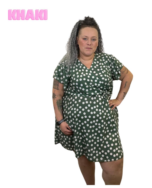 QTL - Polkadot Midi Dress (One Size 14-24) Summer, Wrap Style