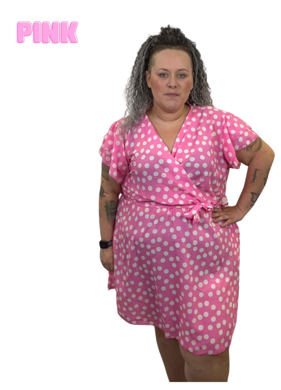 QTL - Polkadot Midi Dress (One Size 14-24) Summer, Wrap Style