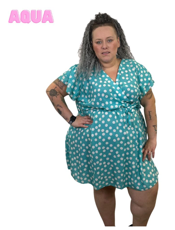 QTL - Polkadot Midi Dress (One Size 14-24) Summer, Wrap Style