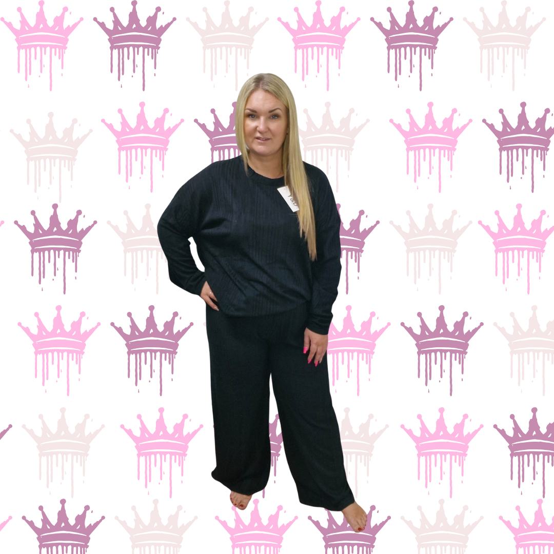 QTL - Wide Leg Crew Neck Pattern Loungewear - One Size 14-26 , Comfortable (647)