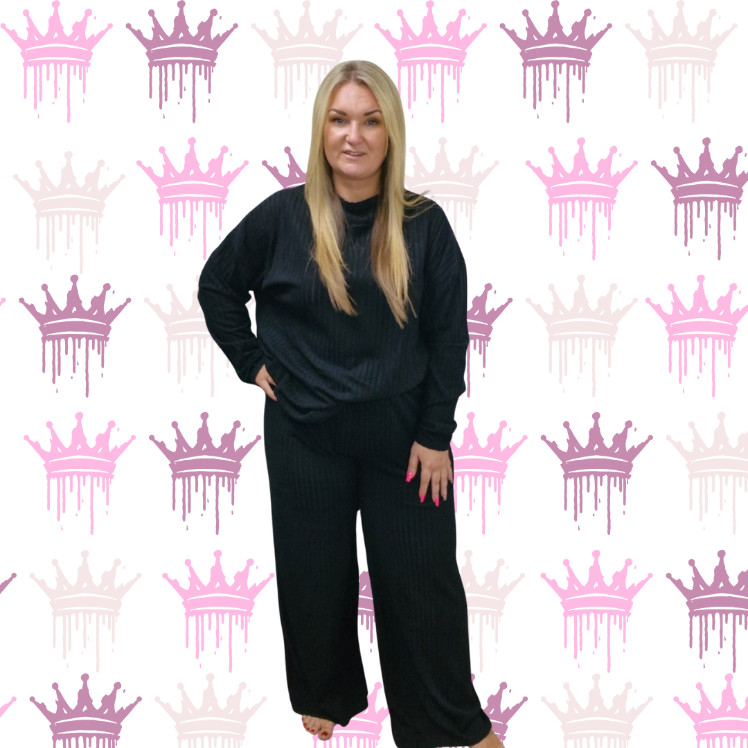 QTL - Wide Leg Crew Neck Lined Loungewear - One Size 14-26 , Comfortable (645)