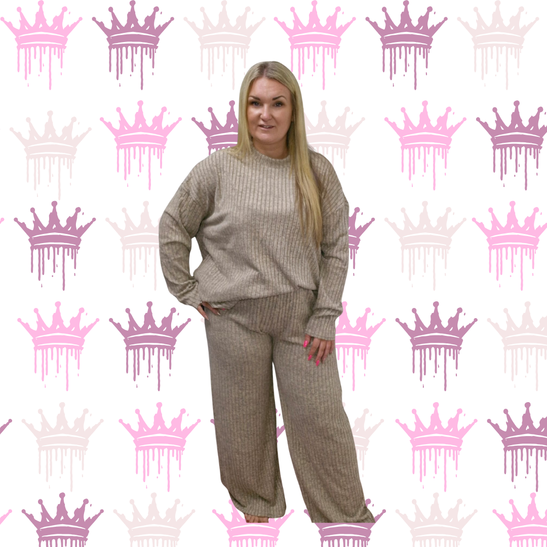 QTL - Wide Leg Crew Neck Lined Loungewear - One Size 14-26 , Comfortable (645)