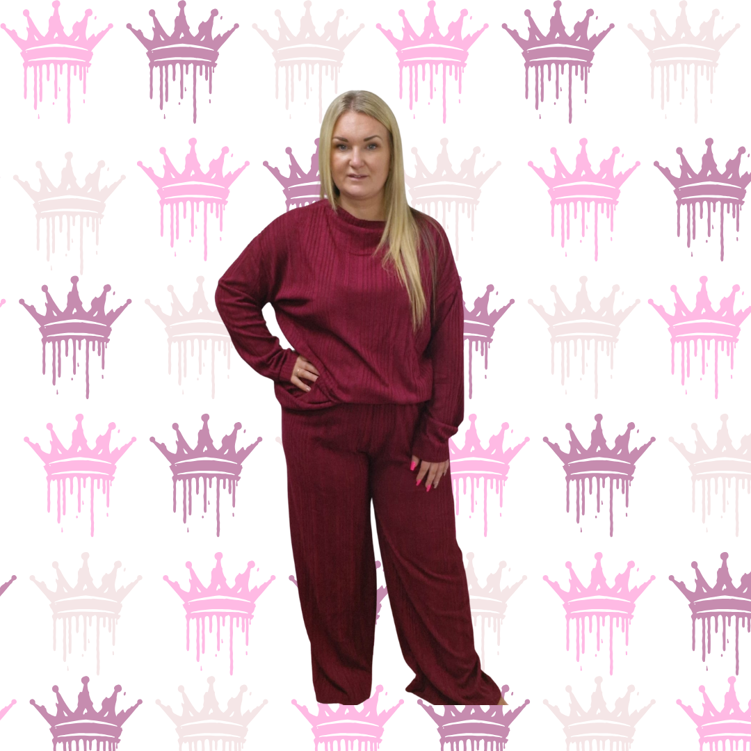 QTL - Wide Leg Crew Neck Pattern Loungewear - One Size 14-26 , Comfortable (647)