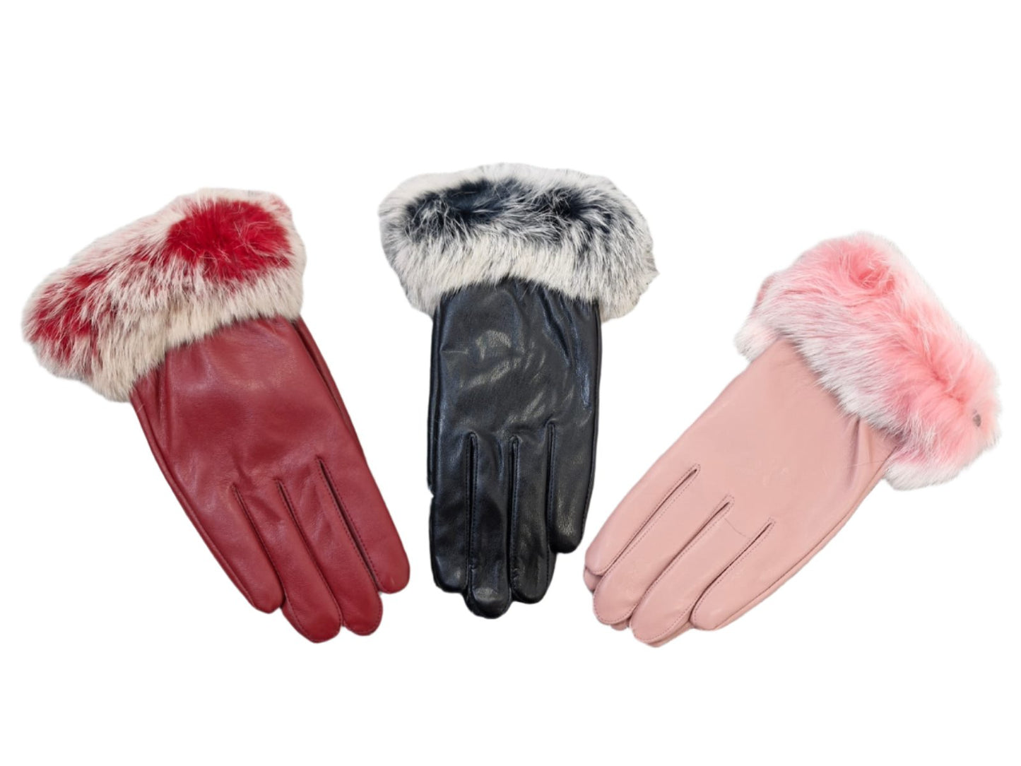 PU Leather Gloves with Fur Trim