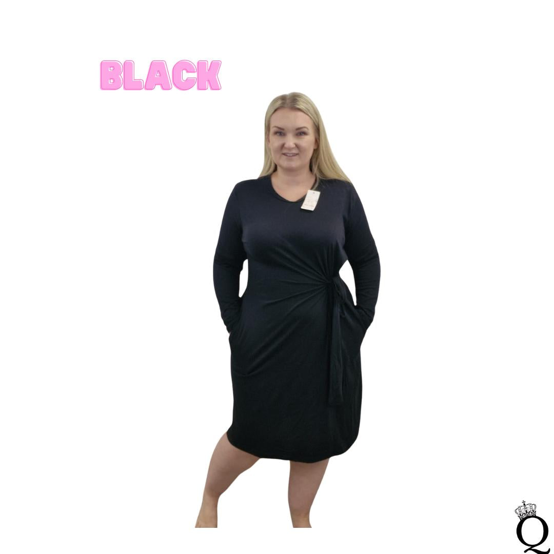 QTL - Long Sleeve Knot Dress Plus Size Winter (Sized 16-26)