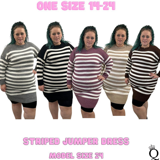 QTL - Striped Jumper Dress (One Size 14-24) Classy, Warm, Winter, Dress