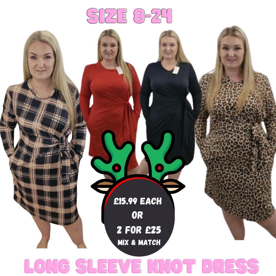 QTL - Long Sleeve Knot Dress Plus Size Winter (Sized 16-26)